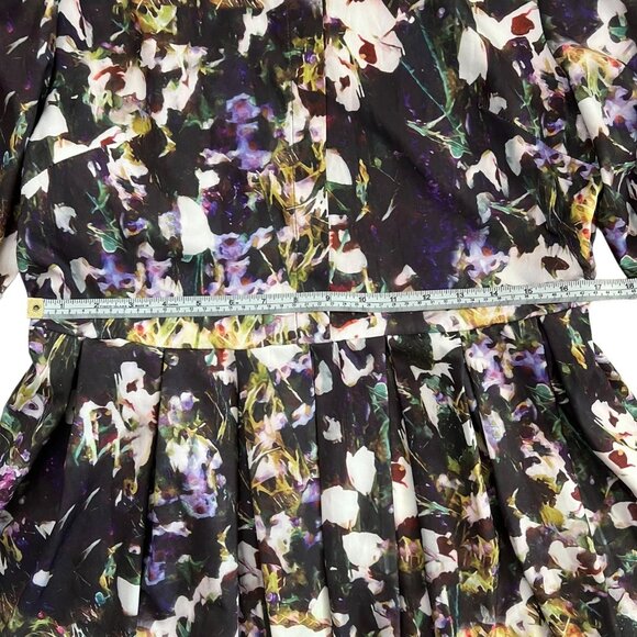 Dalia Macphee Floral Midi Shirt Dress Multicolor Large Modest Twee Full Skirt - Picture 13 of 16